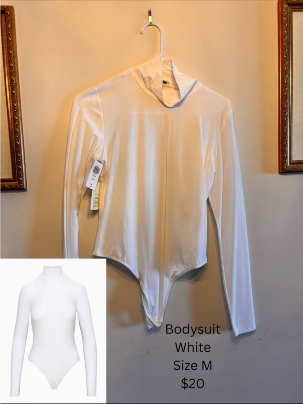 Babaton White Long-Sleeve Mock Neck Bodysuit